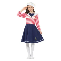 Smiffys Matroos Meisje Kostuum - Blauw-wit